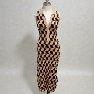 House of Harlow 1960 3D Geometric Print Sleeveless Knit Midi Dress Size XS